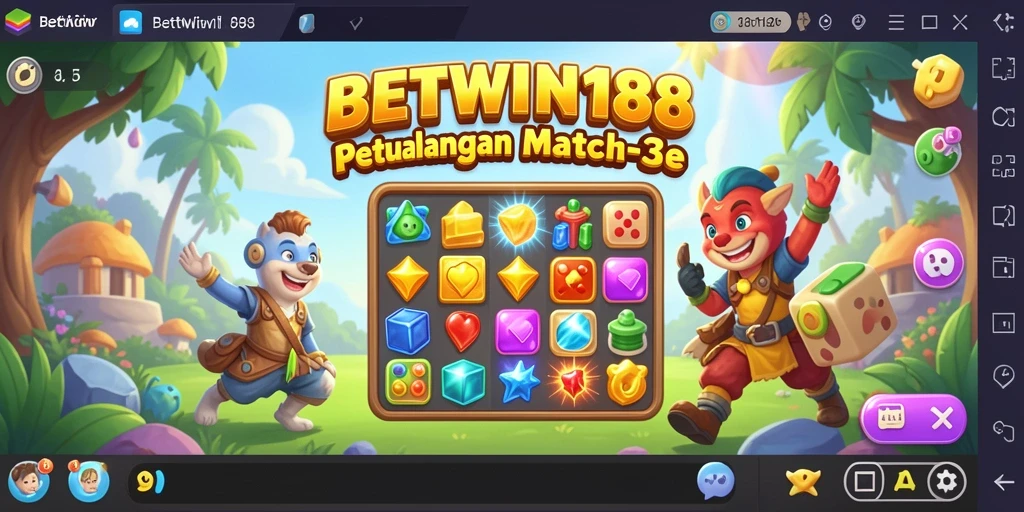 Screenshot menunjukkan gameplay Match-3 yang penuh warna dan tantangan.