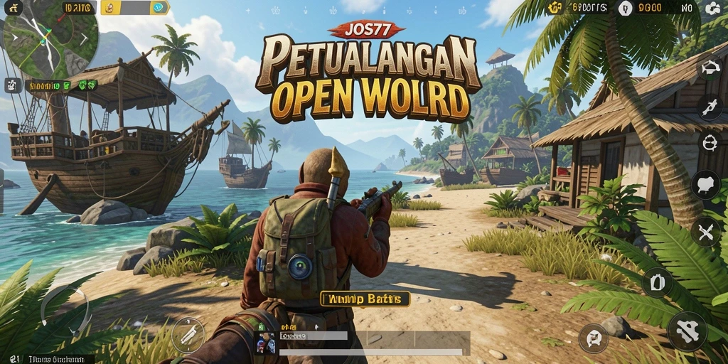 Tangkapan layar gameplay JOS77 menunjukkan eksplorasi dunia yang luas dan interaktif.