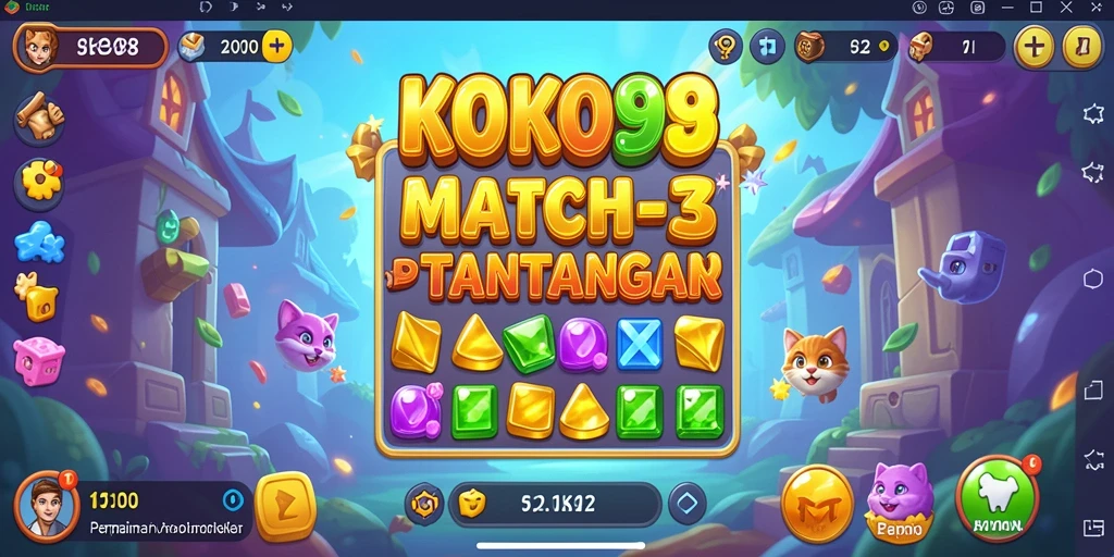 Gameplay KOKO88 dengan level Match-3 yang menantang dan berwarna-warni.