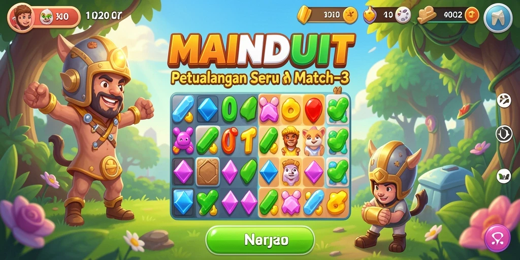 Tampilan gameplay <strong>MAINDUIT</strong> yang menawan dengan objek-objek cerah.