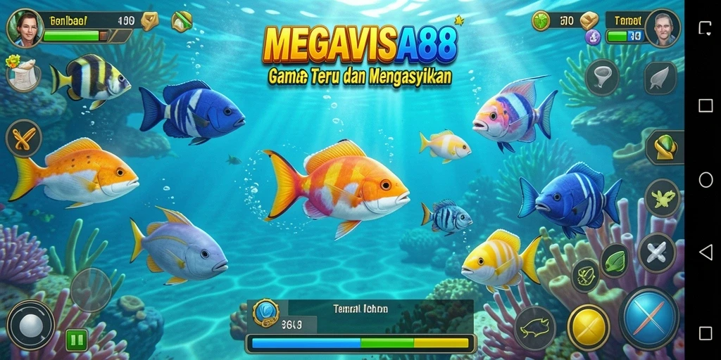 Tampilan gameplay MEGAVISA88 dengan aksi menembak ikan yang seru.
